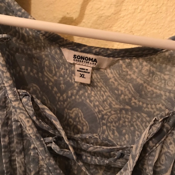 Sonoma Gray Pleated Bib Collar Blouse Sheer - Picture 2 of 3